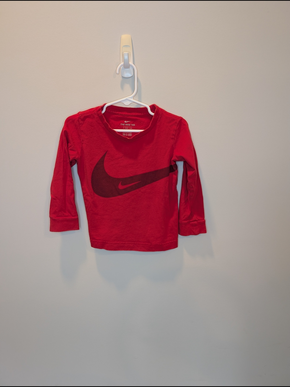 Nike Red Long Sleeve Tee with Black Swoosh - Kids